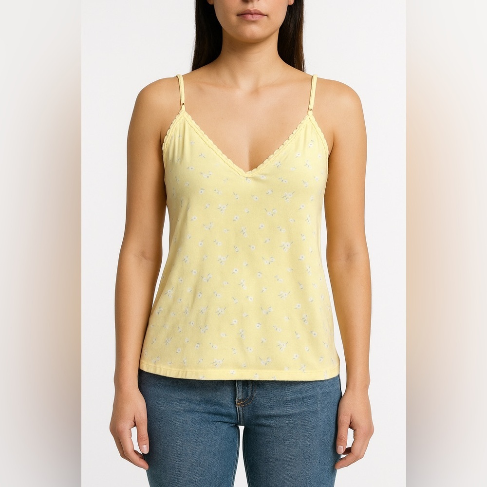 Vintage Yellow High Sierra Cami Top Floral V Neck Spaghetti Strap Size XXL